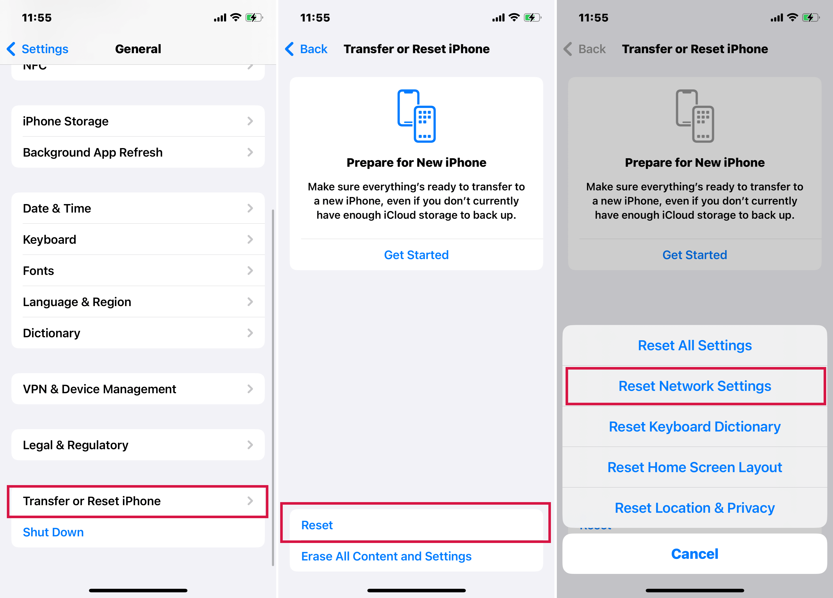 Pasos para restablecer la configuración de la red a través de la configuración