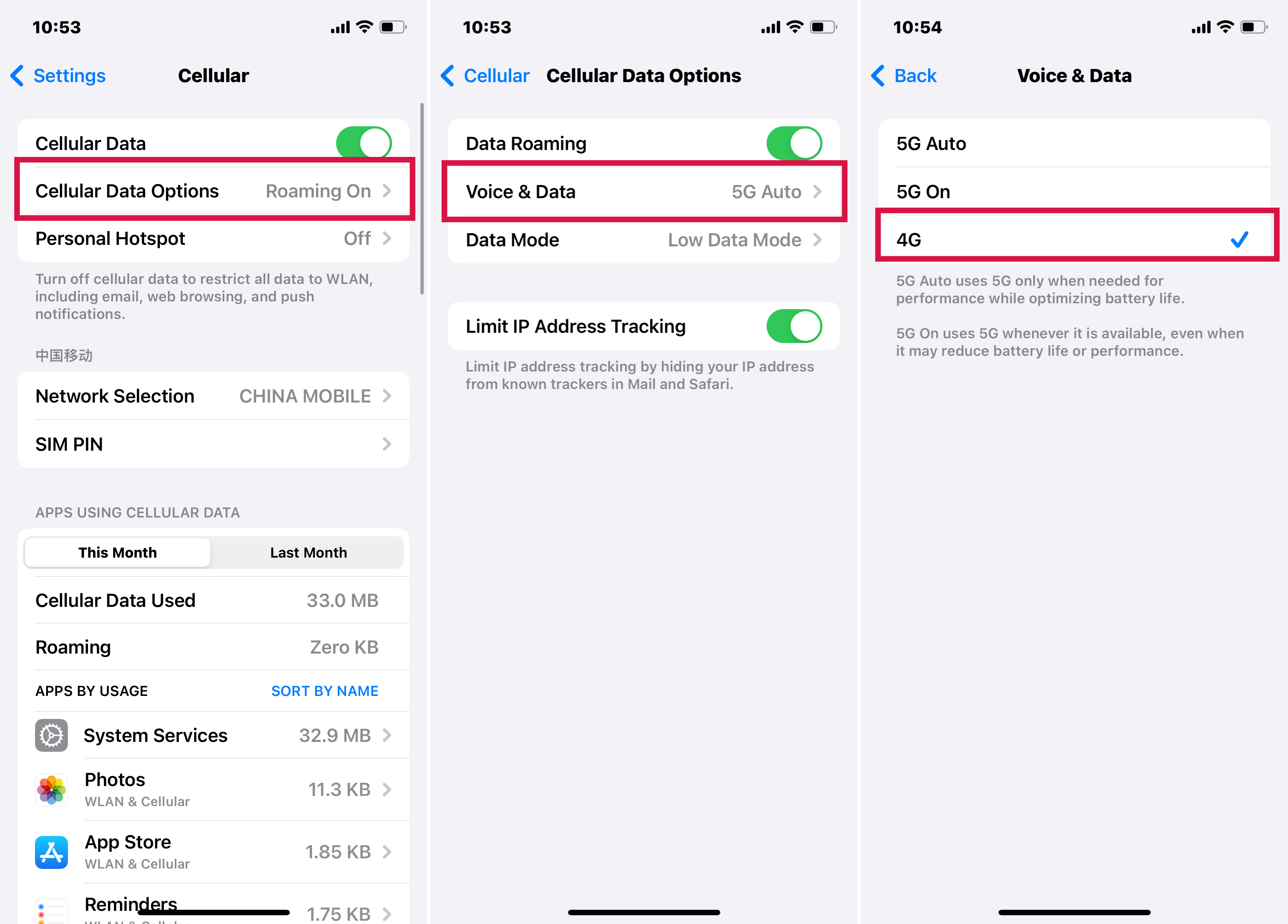 Pasos para cambiar de 5G a 4G a través de la configuración del iPhone