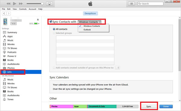 Mueva los contactos de iPhone a iPhone usando iTunes