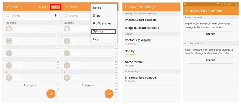 Enviar contactos de Samsung a Samsung a través del archivo VCARD