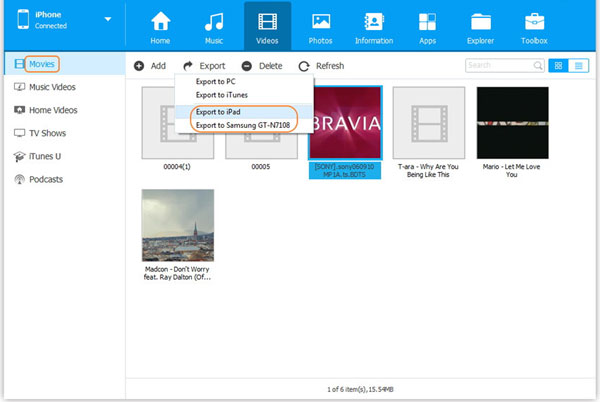 Transferir videos desde iPhone a iPad