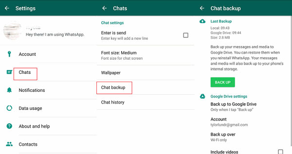 chat de whatsapp de copia de seguridad en Android