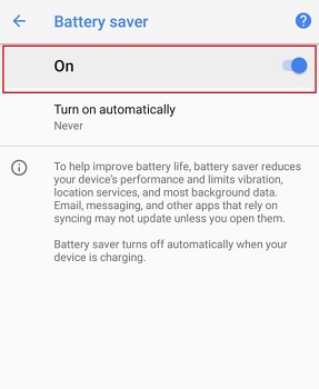 Apague el ahorro de batería en Android