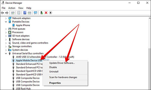Conecte iPhone a iTunes actualizando el controlador de iPhone