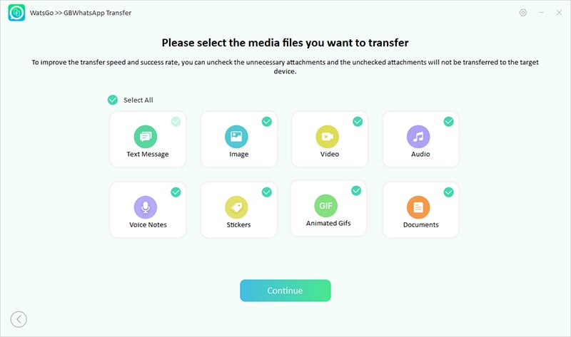 Guía Watsgo: seleccione datos para transferir GBWhatsApp a GBWHATSAPP