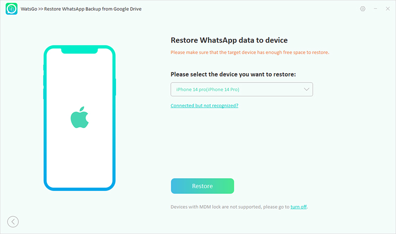Seleccione el dispositivo para restaurar la copia de seguridad de Google Drive