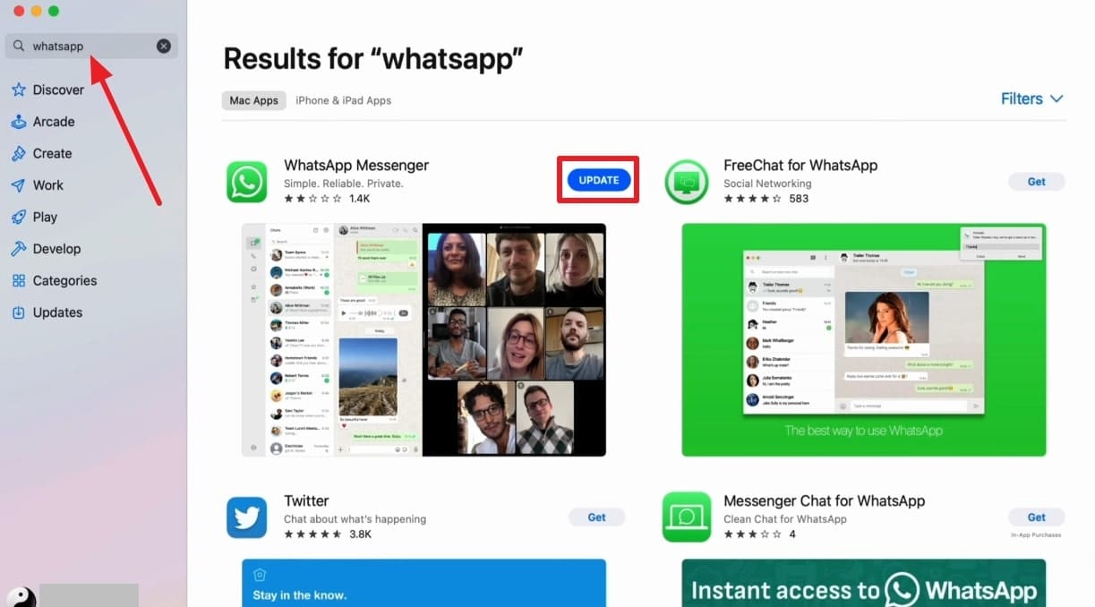 Use el botón de actualización whatsapp