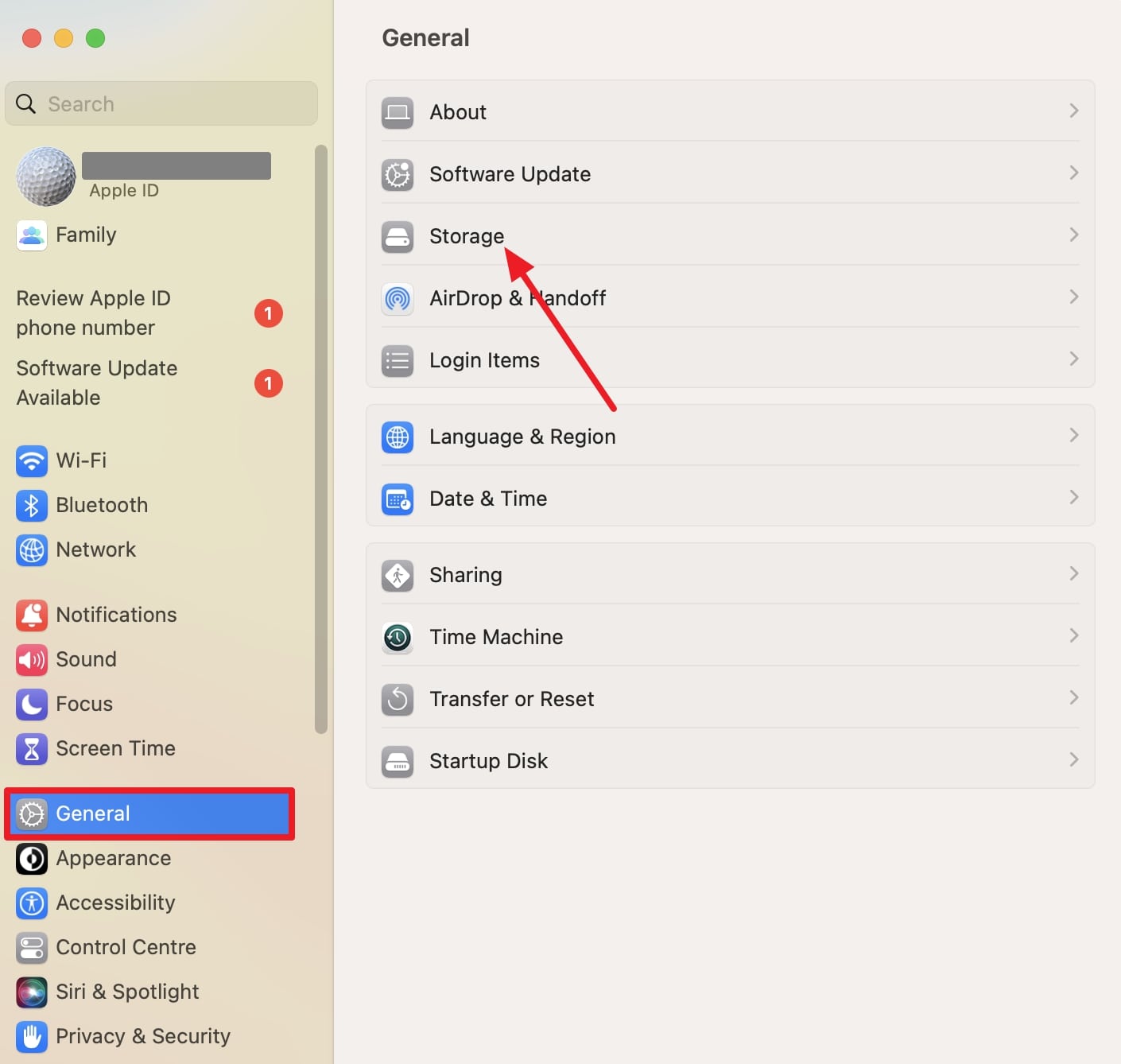 Localizar el almacenamiento desde la configuración general