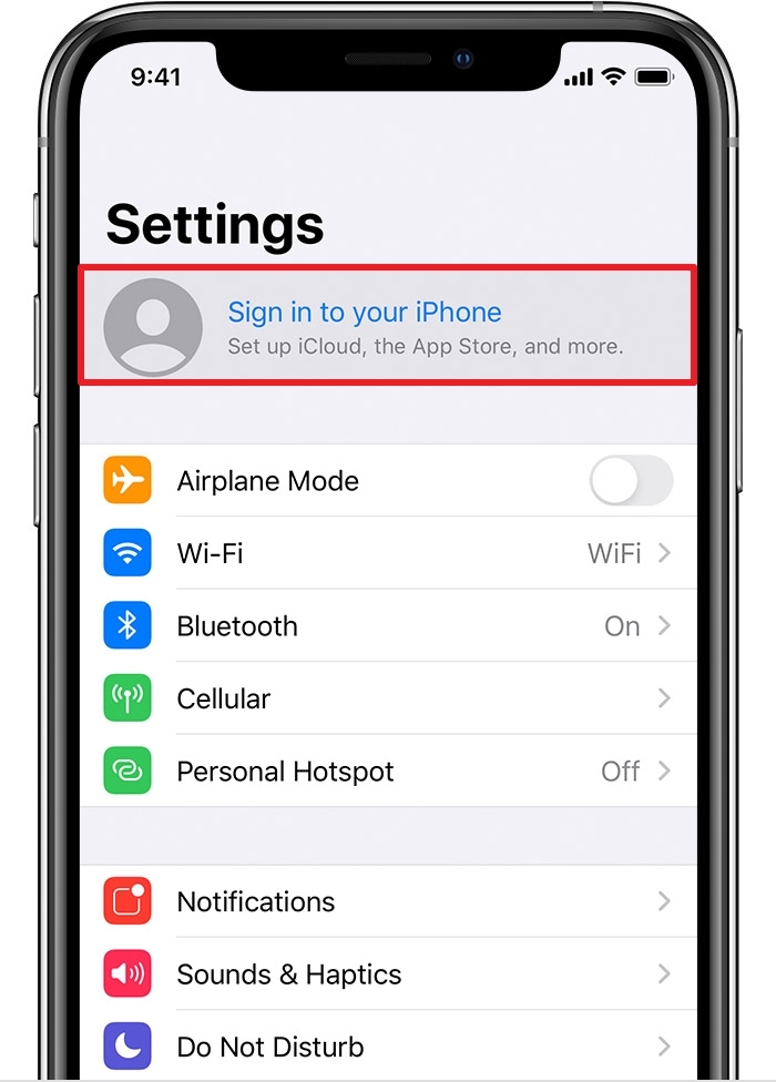 Inicie sesión en su iPhone