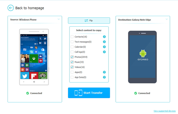 Seleccione aplicaciones para transferir de Android a Windows Phone